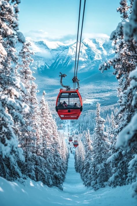 "🚡🌨️ Take in breathtaking views with a scenic gondola ride in Banff, Canada! Enjoy panoramic vistas of snowy peaks and alpine beauty from the comfort of your ride. Swipe for your next mountain adventure! 🏞️✨ #Banff #GondolaRide #ScenicViews" Ski Resort Photography, Banff Christmas Aesthetic, Banff Gondola Ride, Downhill Skiing Aesthetic, Banff Aesthetic Winter, Banff In Winter, Banff Skiing, Sweden Skiing, Banff Canada Winter