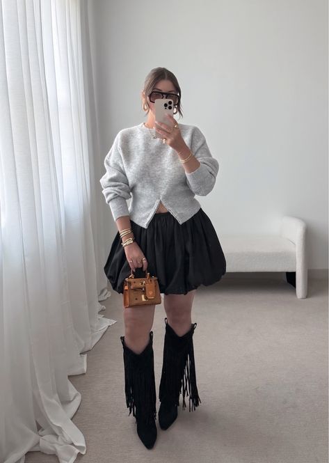 Shop MCM and other curated products on LTK, the easiest way to shop everything from your favorite creators. Boots And Stockings Outfits, Platform Uggs, Julia Marie, Stockings Outfit, Bubble Skirt, Fall Wear, Moda Plus, High Boots, Knee High Boots