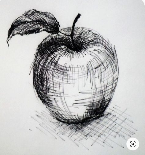 A drawing of an apple using hatching technique Hatch Art, Hatch Drawing, Observational Drawing, Cross Hatching, Arte Sketchbook, Pencil Art Drawings, Chiaroscuro, Pen Art, Sketchbook Art Inspiration