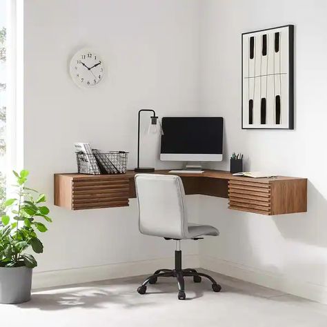 Floating Corner Desk, Corner Desk Office, Wood Office Desk, Corner Office, Wall Mounted Desk, Floating Desk, Wall Desk, Mid Century Modern Walls, Bed Desk