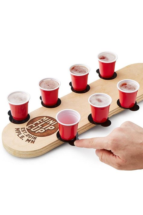 This Mini Flip-Cup Game Comes With Little Red Solo Cups Flip Cup Game, Mini Beer Pong, Relay Games, Beer Games, Beer Olympics, Wedding Reception Games, Drinking Games For Parties, Cup Game, Cup Games