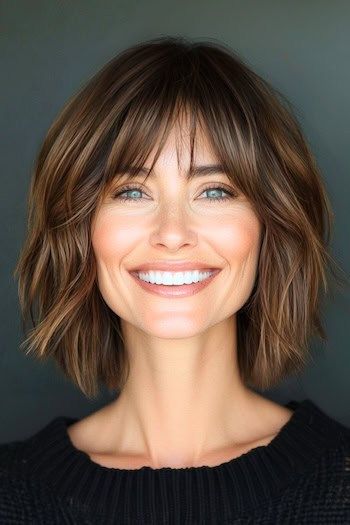 Save this pin for the best bob haircuts with bangs. For a sleek, textured style, this choppy long bob is a winner. The choppy layers add dimension and make the style full of movement. Trendy Side Bangs, Long Bob Hair Style, Choppy Long Bob With Bangs, Medium Length Wavy Haircut With Bangs, Medium Bob With Bangs For Fine Hair, Shoulder Length Messy Hair, French Bob Haircut Square Face, Long Textured Bob With Bangs, French Bob For Thick Hair