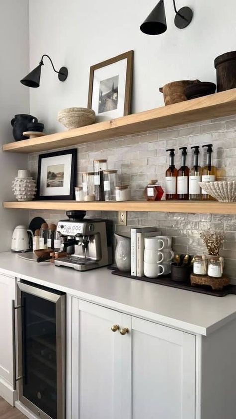 20 Chic Coffee Station Styling Ideas » Lady Decluttered Kaffe Station, Bars Ideas, Coffee Bar Ideas Kitchen Counter, Coffee Mornings, Coffee Inspiration, Space Coffee, Coffee Bar Station, Coffee Bar Ideas, Coffee Bar Design