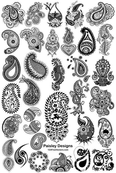 32 Hand Drawn Paisley Designs Vector Pack Paisley Design Drawing, Paisley Pattern Tattoo, Paisley Design Pattern, Vector Motifs, Paisley Tattoo Design, Paisley Drawing, Paisley Vector, Paisley Tattoo, Zantangle Art