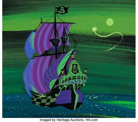 Mary Blair Illustration, Mary Blair Art, Blair Art, Concept Art Disney, Pirate Ship Art, Peter Pan 1953, Eyvind Earle, Disney Illustration, Mary Blair