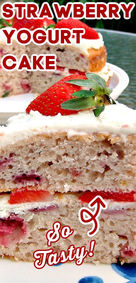 Strawberry Yogurt Cake - This cake is light, fluffy and BURSTING with strawberry flavor! Made from scratch and using fresh ingredients. Easy recipe too. Yummy! Homemade Sponge Cake, Healthy Strawberry Cake, Strawberry Yogurt Cake, Greek Yogurt Cake, Cake Without Oven, Betty Crocker Cake Mix, Morning Treats, Yogurt Cup, English Afternoon Tea