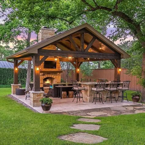 23 Must-See Gazebo Ideas and Designs for Your Backyard Outdoor Cooking Gazebo, Farm Gazebo Ideas, Gazebo With Pizza Oven, Simple Backyard Gazebo, Small Pavilion Ideas, Open Gazebo Ideas Backyard, Patio Gazebo Diy, Gazebo With Chimney, Cheap Gazebo Ideas