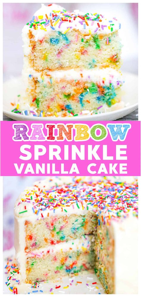 Best Vanilla Frosting, Funfetti Layer Cake, Funfetti Cake Mix Recipes, Rainbow Sprinkle Cake, Vanilla Layer Cake Recipe, Confetti Cake Recipes, Funfetti Cake Recipe, Homemade Vanilla Frosting, Rainbow Sprinkle Cakes