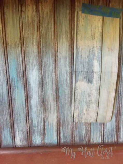 Distressed Wood Paneling Walls, Painting Rough Wood Paneling, Distressed Paneling Walls, Faux Bead Board Walls, How To Paint Beadboard Paneling, Stained Plywood Walls, Painting Beadboard Paneling, Painted Beadboard Walls, Painting Beadboard