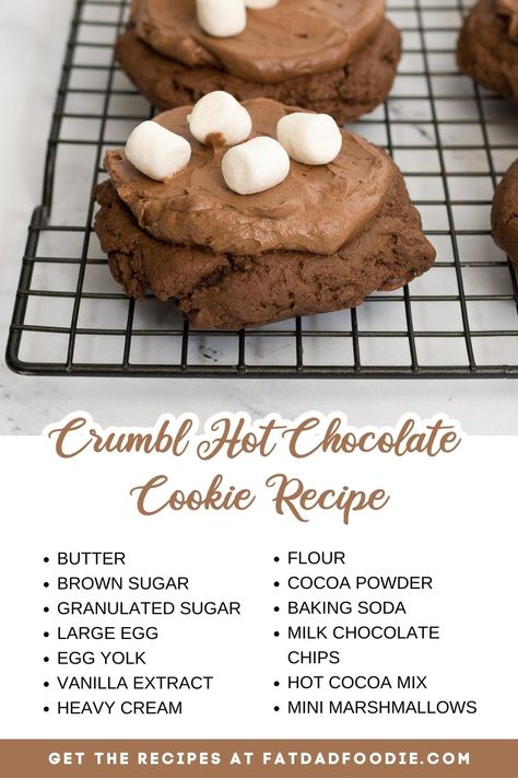 Chocolate Crumbl Cookies, Hot Chocolate Cookies Recipe, Crumbl Cookie Recipe, Hot Chocolate Cookie, Hot Chocolate Cookie Recipes, Copycat Cookies, Crumbl Copycat, Hot Cacao, Chocolate Cookie Recipe