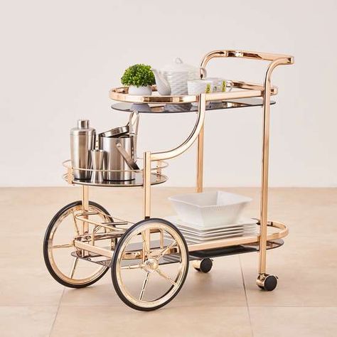 Wooden Bar Cart, Bar Trolley, Serving Trolley, Big Wheels, Caster Wheels, Furniture Details, Mild Steel, Steel Bar, Furniture Assembly