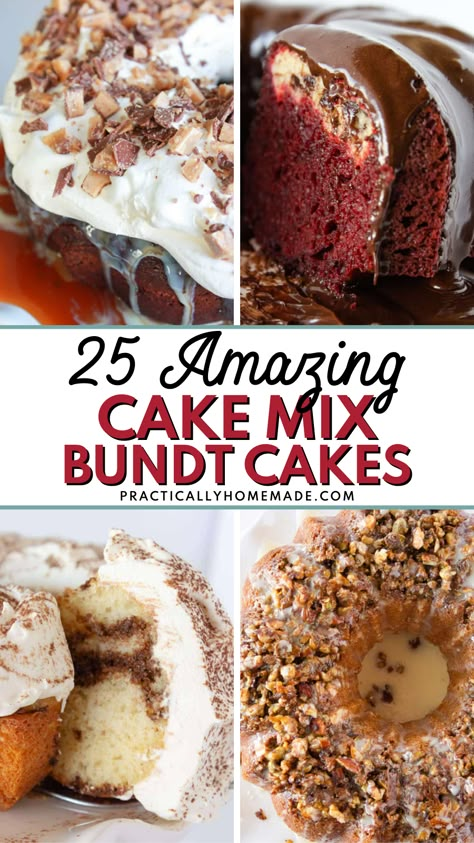 These 25 Amazing Cake Mix Bundt Cakes will rock your world! Every single one of these recipes is incredibly easy to make and, since they’re bundt cakes, look beautiful as well. We have a wide variety in this list, so check them out and I’m sure you’ll find the perfect one for your next dinner party! Best Ever Bundt Cake Recipes, Cake Box Pound Cake, Square Bundt Cake, Amazing Bundt Cake Recipes, Bundt Pudding Cake Recipes, Pampered Chef Bundt Cake Recipes, Inside Out German Chocolate Bundt Cake, Almond Joy Bundt Cake Recipe, Elevate Cake Mixes