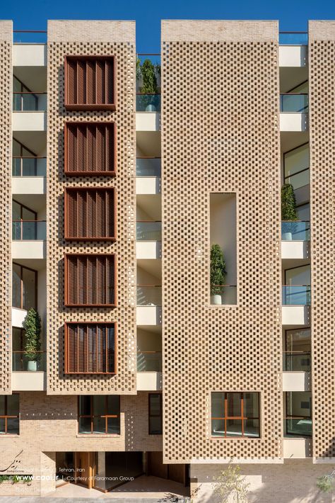 Residential building facade design with brick pattern Facade Materials Architecture, Office Exterior Design Modern, Apartment Concept, Construction Office, Hotel Facade, Facade Architecture Design, Residential Building Design, Brick Architecture, Architecture Building Design