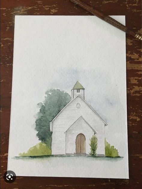 Chapel Watercolor, Church Watercolor, Watercolor Postcards, Watercolor House Painting, Simple Watercolor, Watercolor Architecture, Original Watercolor Art, Watercolor Paintings Easy, Beach Watercolor