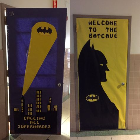 Batman Door Decorations Classroom Themes, Super Hero Door Decorations Classroom, Batman Door Decorations, Batman Bulletin Board, Superhero Door Decorations, Super Hero Classroom Door Decor, Batman Classroom, Superhero Classroom Door Decorations, Superhero Classroom Door