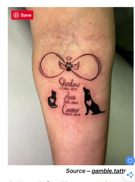 Tattoos Pets Memorial, Cat Memorial Tattoo Ideas, Tattoo Ideas For Pets, Dog Tattoo Ideas Memorial, Cat And Dog Tattoo, Memorial Tattoo Ideas, Pet Memorial Tattoo, Puppy Tattoo, Heaven Tattoos