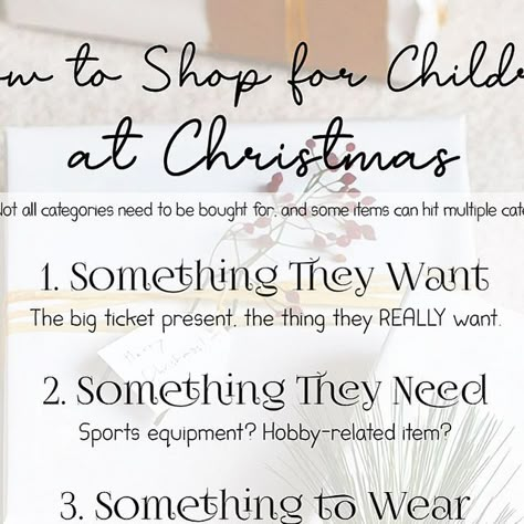 Stephanie Cavin | Homeschooler on Instagram: "🎄 Simplifying Christmas Shopping for Your Kids 🎄

Feeling overwhelmed by all the “must-have” gift lists? Try this simple, thoughtful approach to holiday shopping that covers all the bases – without overloading on “stuff.” Here’s the magic formula:

	1.	Something They Want 🎁
Let them choose something they’ve been dreaming of. Big or small, this is the gift that brings the sparkle and joy!
	2.	Something They Need 🧦
Practical gifts can be just as exciting! Think new school supplies, a cozy blanket, or anything that adds value to their daily life.
	3.	Something to Read 📚
A book (or series!) that lights up their imagination or teaches them something new. You’re planting seeds of learning with every turn of the page!
	4.	Something to Do 🎨
Wheth Christmas Something They Need, List Poem, Simplify Christmas, Kids Christmas List, Practical Christmas Gift, Christmas Shopping List, Something To Read, Christmas Note, Christmas Planning