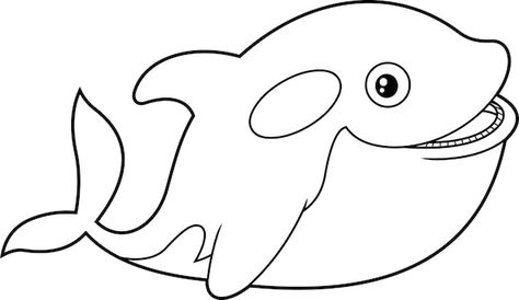 Vector outlined happy orca or killer wha... | Premium Vector #Freepik #vector #orca #killer-whale #cute-whale #cartoon-whale Line Art Orca, Orca Clipart, Humpback Whale Coloring Page, Whale Outline, Whale Clipart Black And White, Outline Pictures, Whale Illustration, Paper Art Design, Sea Illustration