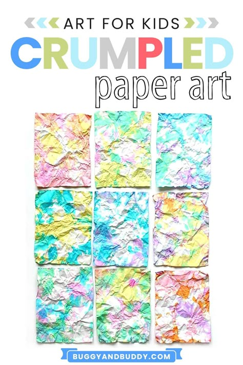 Make colorful textured paper in this easy process art project for kids! This watercolor activity was inspired by the chidren's book Ish by Peter H. Reynolds. Not only is the hands-on, sensory art project fun to do, it's even more exciting to see the results! Use your finished paper as stationary or to make a collage. #craftsforkids #artforkids #processart #ish #PeterHReynolds #kidlit #picturebooks Crumpled Paper Art, Texture Art Ideas, Sensory Art Projects, Paper Art For Kids, Easy Process Art, Texture Art Projects, Watercolor Process, Art With Watercolor, Peter H Reynolds