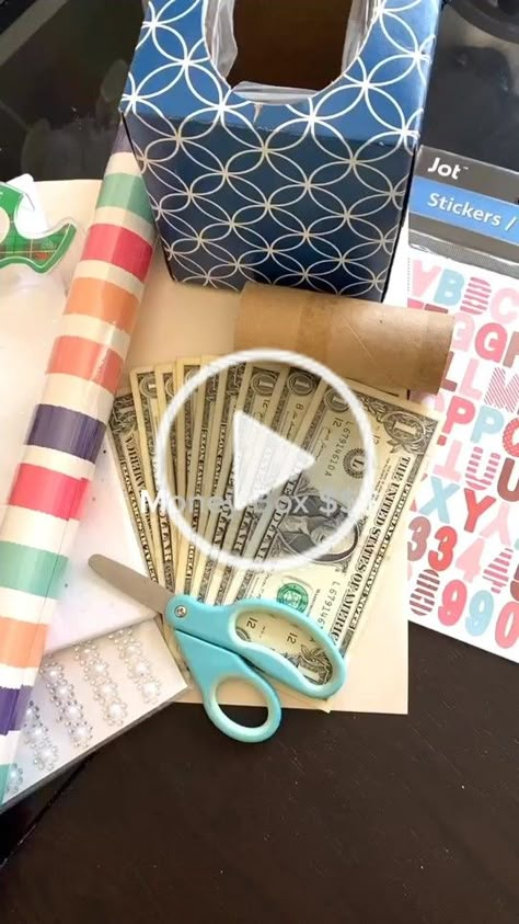 How To Make A Money Roll Gift, Kleenex Money Gift Tissue Boxes, Cash Gift Box Ideas, Birthday Gift Ideas With Money, 40th Birthday Money Gift Ideas, Money Pull Box Diy Birthday, Diy Money Box Ideas Birthday, Money Gifts Diy, Gift With Money Ideas