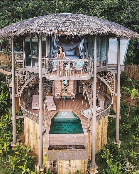 Amazing Thailand 🇹🇭 Travel 📸 on Instagram: “📸 @p_namtarn  Leave a comment and tag your travel buddies 👫 ⭐️ follow the link in our bio to be featured ⭐️ #thailand #thailande…” Treehouse Villas, Forest Resort, Hut House, Bamboo House Design, Jungle House, Cool Tree Houses, Luxury Boat, Bamboo House, Resort Design