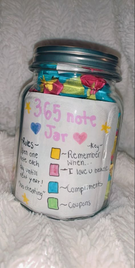 the perfect gift ✨ Jar Gift For Best Friend, 365 Day Jar Ideas Boyfriends, Gift Jar Ideas For Best Friend, What To Make For Your Friends Gift Ideas, Birthday Jar Gift Ideas For Best Friend, Bday Gift Ideas For Boyfriend Diy, Gift Jar Ideas For Boyfriend, Cute Girlfriend Gift Ideas, Creative Couple Gifts