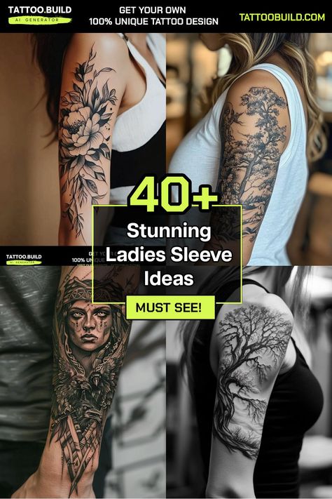 Unique Ladies Sleeve Tattoo Inspiration Discover Feminine Ink Ideas Half Arm Sleeve Tattoo For Women Forearm, Quarter Sleeve Tattoos For Women Classy, Advance Black And Grey Tattoo, Female Arm Tattoos Ideas Half Sleeves, Womens Half Sleeve Tattoo Upper Arm, Sleeve Tats For Women, Three Quarter Sleeve Tattoo, Ladies Sleeve Tattoo, Ladies Sleeve Tattoo Ideas