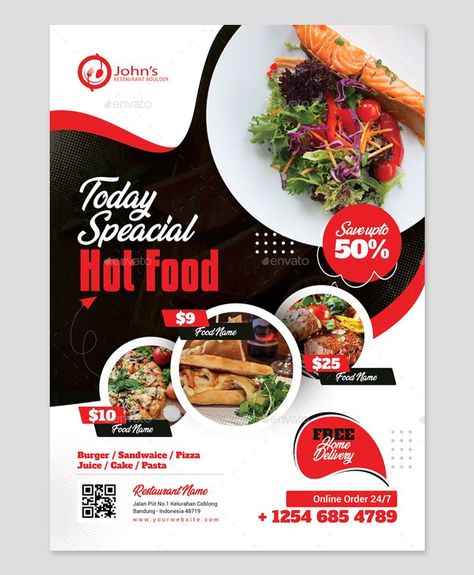 Restaurant Flyer Template PSD Restaurant Posters Design, Restaurant Flyer Design, Healthy Restaurant Food, Restaurant Design Inspiration, Food Flyer, Flyers Design, Restaurant Specials, Restaurant Flyer, Restaurant Business