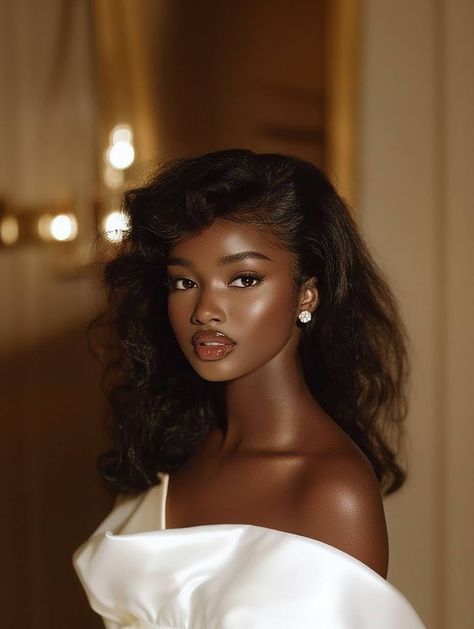 Gown Photoshoot Poses Outdoor, Soft Romantic Glam Makeup, Insta Face Poses, Black Women Afro Aesthetic, Timeless Beauty Aesthetic, Gatsby Black Women, Black Old Hollywood, Black Beauty And The Beast, Dark Skin Aesthetic