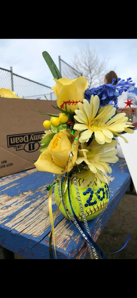 Softball Senior gift Senior Gifts For Softball Players, Softball Basket Ideas, Softball Senior Baskets, Softball Senior Night Ideas Locker Decorations, Softball Memorial Ideas, Softball Sr Night Ideas, Softball Graduation Gift Ideas, Senior Night For Softball, Senior Night Decorations Softball