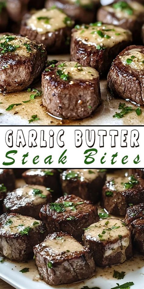 🍷 Pair your evening with these buttery, flavorful Garlic Butter Steak Bites! 🥩✨ The ultimate comfort food, ready in no time. #SteakBites #ComfortFood #ElegantMeals Garlic Butter Steak Sauce, Butter Steak Bites Recipe, Steak Butter Recipe, Garlic Steak Bites, Meat And Potatoes Recipes, Garlic Butter Steak Bites, Butter Steak Bites, Make Garlic Butter, Steak Bites Recipe