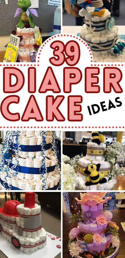 Diaper Baby Shower Centerpieces, How To Make A Nappy Cake, Cute Diaper Gift Ideas, Unique Baby Shower Centerpieces, Diaper Designs Ideas, Diaper Creations Diy, How To Diaper Cake, Pamper Cakes For Baby Showers, Flower Diaper Cake Ideas