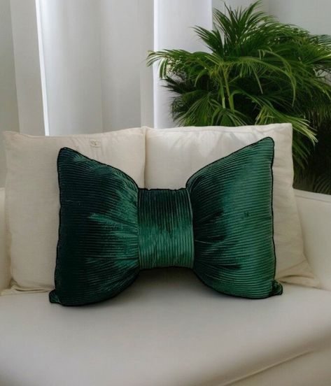 Bow Pillow, Bow Pillows, Girly Apartment Decor, Gold Bedroom, Green Throw, Green Corduroy, Green Home Decor, Decorative Bows, Boho Dekor