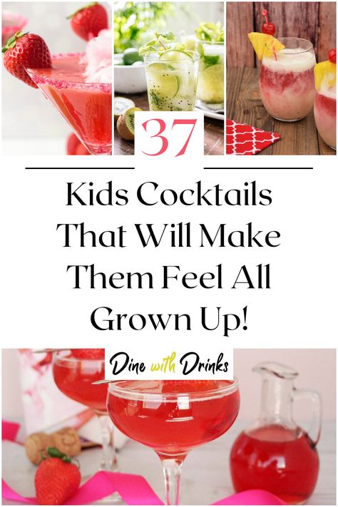 Collage of 4 kids cocktails. Special Drinks For Kids, Kids Drinks Recipes, Kid Cocktails, Kids Party Drink, Kids Cocktails, Party Drinks For Kids, Kiddie Cocktails, Fun Kids Drinks, Kid Drinks Recipes