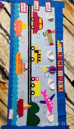 Transportation Board Preschool, Transportation Theme Preschool Decoration, Transport Bulletin Board Ideas, Evs Project Ideas For Class 2, Transport Board Ideas Classroom Displays, Transport Decoration Ideas, Transport Display Board, Softboard Ideas For Kindergarten, Transportation Theme Board Preschool