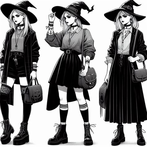 Witchy Clothes Drawing, Black Witch Outfit Aesthetic, Pagan Outfits Witches, Lunar Witch Outfit, Modern Day Witch Outfit, Winter Witch Outfit, Witch Outfit Modern, Witchcore Aesthetic Outfits, Witch Inspired Outfit