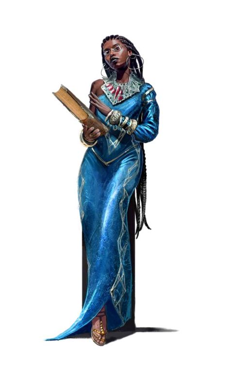 Dnd Wizard Female, Dnd Scholar, Scholar Character Design, Female Wizard Art, Fantasy Scholar, Blue Character Design, Wizard Female, Wizard Dnd, Blue Wizard