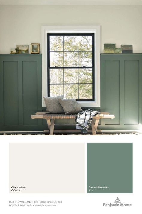 Interior Paint Colors Benjamin Moore, Craftsman Interior Paint Colors, Craftsman Paint Colors, Painted Wainscoting, Diy Landscaping Ideas, Craftsman Interior, Paint Colors Benjamin Moore, Green Paint Colors, Zoella