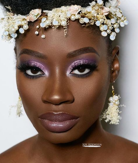 Lavender Eye Makeup Black Women, Lavender Make Up Eye Makeup, Bridal Makeup Lavender, Purple Eye Looks Makeup Ideas, Lilac Bridal Makeup, Lavender Bridal Makeup, Lavander Makeup Look, Lavender Makeup Looks Prom, Damas Makeup