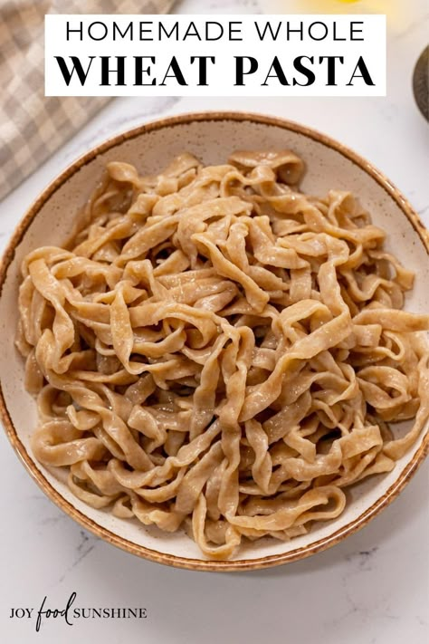 This Homemade Whole Wheat Pasta is the best homemade pasta recipe that taste's worlds better better than boxed varieties! Use it in a delicious main dish or serve it as a yummy side dish! Homemade Healthy Pasta Noodles, Whole Grain Pasta Recipe, Homemade Wheat Noodles, Whole Wheat Pasta Dough Recipe, Whole Wheat Egg Noodles Recipes, Whole Wheat Noodles Recipe Healthy, Making Whole Wheat Pasta, Homemade Whole Grain Pasta, Healthy Homemade Pasta Recipes