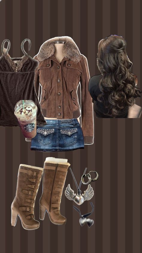 #fall #autumn #outfitinspo #outfit #y2k January Going Out Outfits, 2000s Autumn Outfits, Fall Brown Outfits, Y2k Fall Fashion, 2000s Autumn, New Era Outfit, Fall 2000s, Fall Festival Outfit, Y2k Cheetah Print