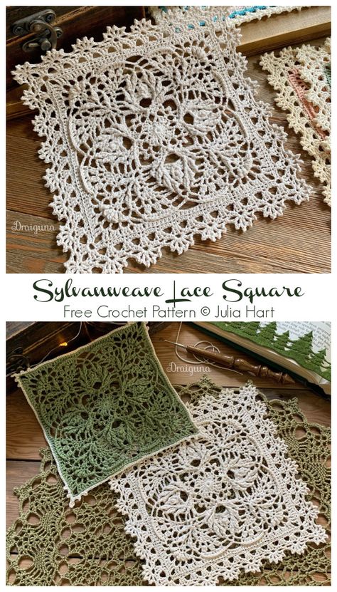 Sylvanweave Lace Square Crochet Free Pattern- Decorative #Doily; Free #Crochet; Patterns Crochet Lace Square, Beau Crochet, Free Crochet Doily Patterns, Confection Au Crochet, Crochet Motif Patterns, Crochet Lace Pattern, Crochet Blocks, Crochet Doily Patterns, Crochet Square Patterns