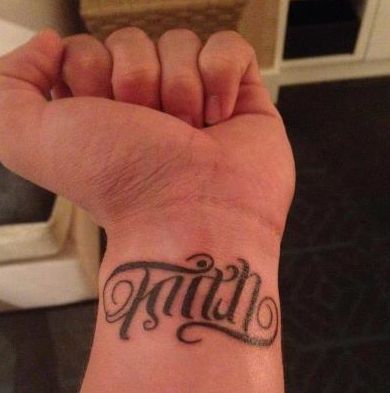 Josh's tattoo. It says Faith right-side up and it says Trust upside down.(: Prosper Tattoo, Devine Tattoo, Faith Tattoo On Wrist, Meaningful Wrist Tattoos, Faith Tattoo, Wrist Tattoos For Women, Traditional Tattoo Flash, Tiktok Followers, Wrist Tattoos