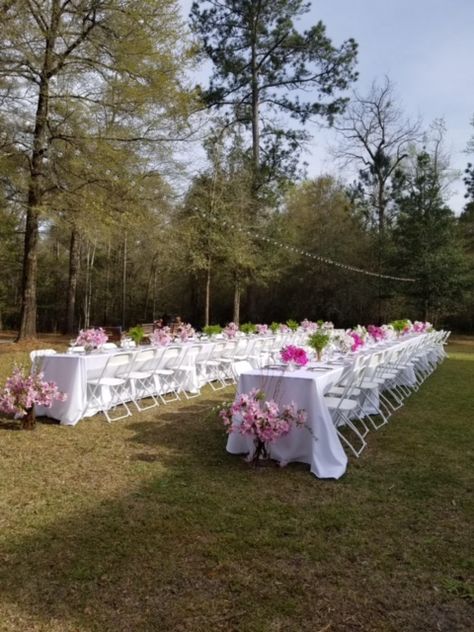 Outdoor 50th Anniversary Party at the Cabin | The Roots of Home Flowers Blue And White, Rose Gold Flatware, Flower Ice Cubes, Azalea Bush, Blue Willow Dishes, Blue And White Dishes, Azalea Flower, Spring Garden Party, Flower Ice