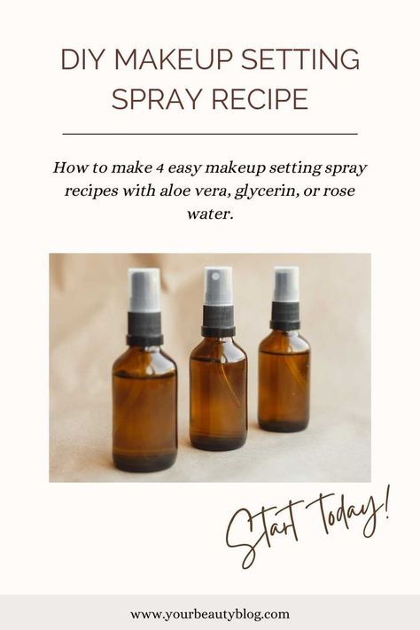 How to make a DIY makeup setting spray. This has 4 easy recipes for a homemade makeup fixing spray. This has a DIY setting spray 2 ingredients or with glycerin, aloe vera gel, rose water, or hydrosol. Make a makeup setting spray homemade for natural beauty. This DIY makeup setting spray with glycerin helps set your makeup so it doesn't wear off during the day. Make a hoomemade makeup setting spray at home in just a few minutes. Setting Spray Diy, Homemade Setting Spray, Elf Setting Spray, Diy Setting Spray, Diy Makeup Setting Spray, Rose Water Diy, Makeup Fixing Spray, Homemade Lip Balm Recipe, Bath And Body Recipes