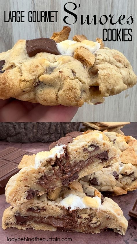 Large Gourmet S'mores Cookies Big Cookie Recipe, Weekend Desserts, Smores Cookie, Giant Cookies, Crumble Cookie Recipe, Large Cookies, S Mores Cookies, Smores Cookies, Winter Treats