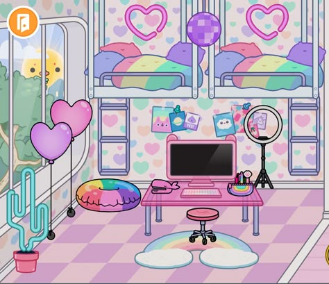 Neon Rainbow Apartment Toca Boca, Toca Boca Neon Rainbow Apartment Ideas, Toca Life Birthday Party, Neon Room Ideas, Rainbow Apartment, Toca World Room Ideas, Neon Apartment, Rainbow Bed