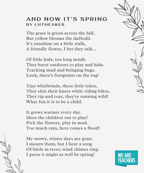 26 Beautiful and Inspiring Spring Poems for the Classroom Poem On Spring Season, Poems About Spring, Spring Poems For Kids, Quotes On Living Life, School Poems, Spring Poetry, Summer Poems, Garden Poems, Preschool Poems