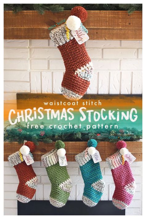 Waistcoat Stitch Crochet, Free Crochet Christmas Stocking Pattern, Free Crochet Christmas Stocking, Crochet Stocking Pattern Free, Crochet Stocking Pattern, Christmas Stocking Pattern Free, Baby Christmas Stocking, Stocking Pattern Free, Crochet Christmas Stocking Pattern