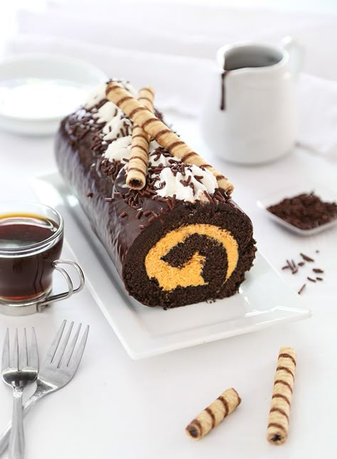 Pumpkin Buttercream Swiss Roll | Sprinkle Bakes Gbbo Recipes, Pumpkin Buttercream, British Baking Show Recipes, British Bake Off Recipes, Pumpkin Roll Cake, Bake Off Recipes, Swiss Buttercream, Swiss Roll Cake, Great British Baking Show